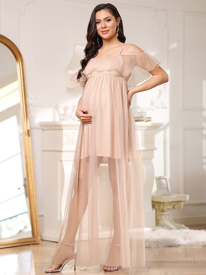 Sheer Spaghetti Strap Double Layer Skirt Maternity Dress - Ever-Pretty US