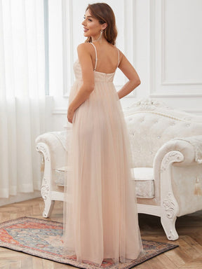 Color=Pink | Sequin Spaghetti Strap A-Line Tulle Formal Maternity Dress-Pink 2