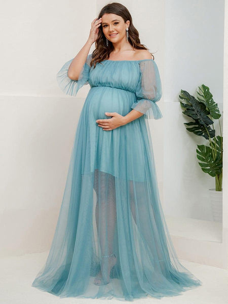 blue plus size maternity dress Chiffon Double Skirt Off-Shoulder Sheer Asymmetrical Neck Chiffon Dress main:efe0bd2c212eceec598c42a15b8cd07f Size:3 Boys 75% cotton