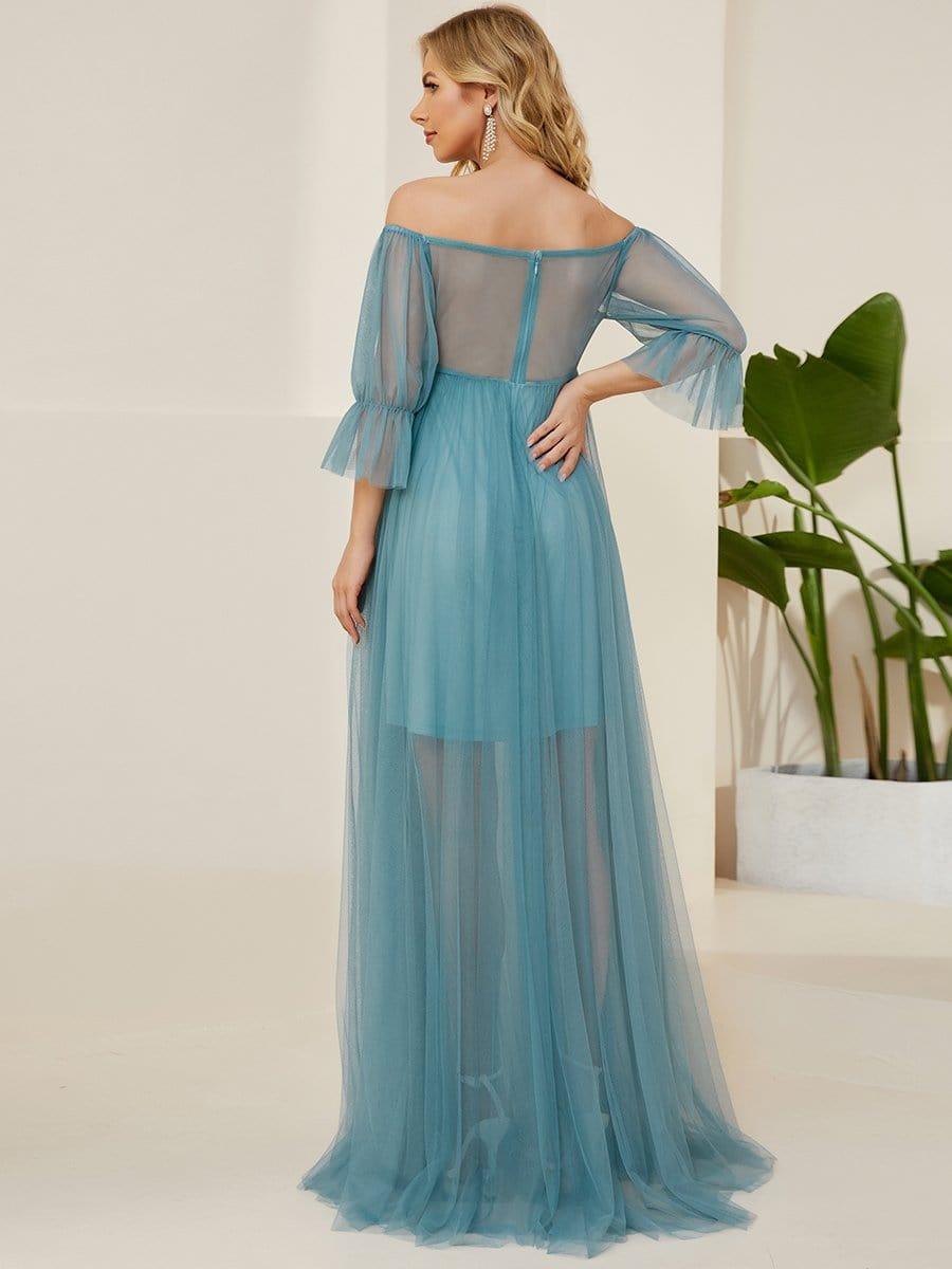 ワンピース amerge sheer border offshoulder maxi Off-Shoulder Sheer Double Skirt Maternity Dress - Ever-Pretty US