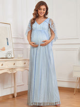 Vintage Fitted Floor-Length Tulle Maternity Dress #color_Ice Blue 