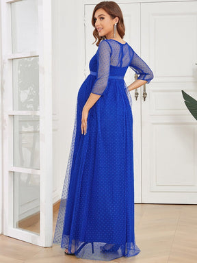 Color=Sapphire Blue | Long Sleeve Polka Dot Tulle Maternity Dress-Sapphire Blue 2