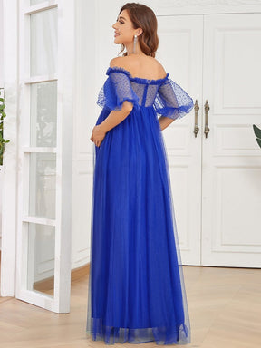 Short Balloon Sleeve Sheer Polka Dot A-Line Maternity Dress