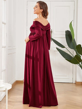 Color=Burgundy | Empire Waist Long Sleeve A-Line Bump Friendly Dress-Burgundy 2