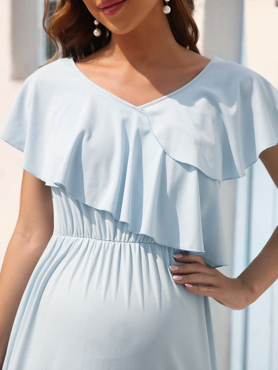 Asymmetrical Ruffle Top Floor-Length Maternity Dress