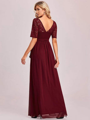 Elegant Lace Bodice Chiffon Maxi Evening Dress with Belt