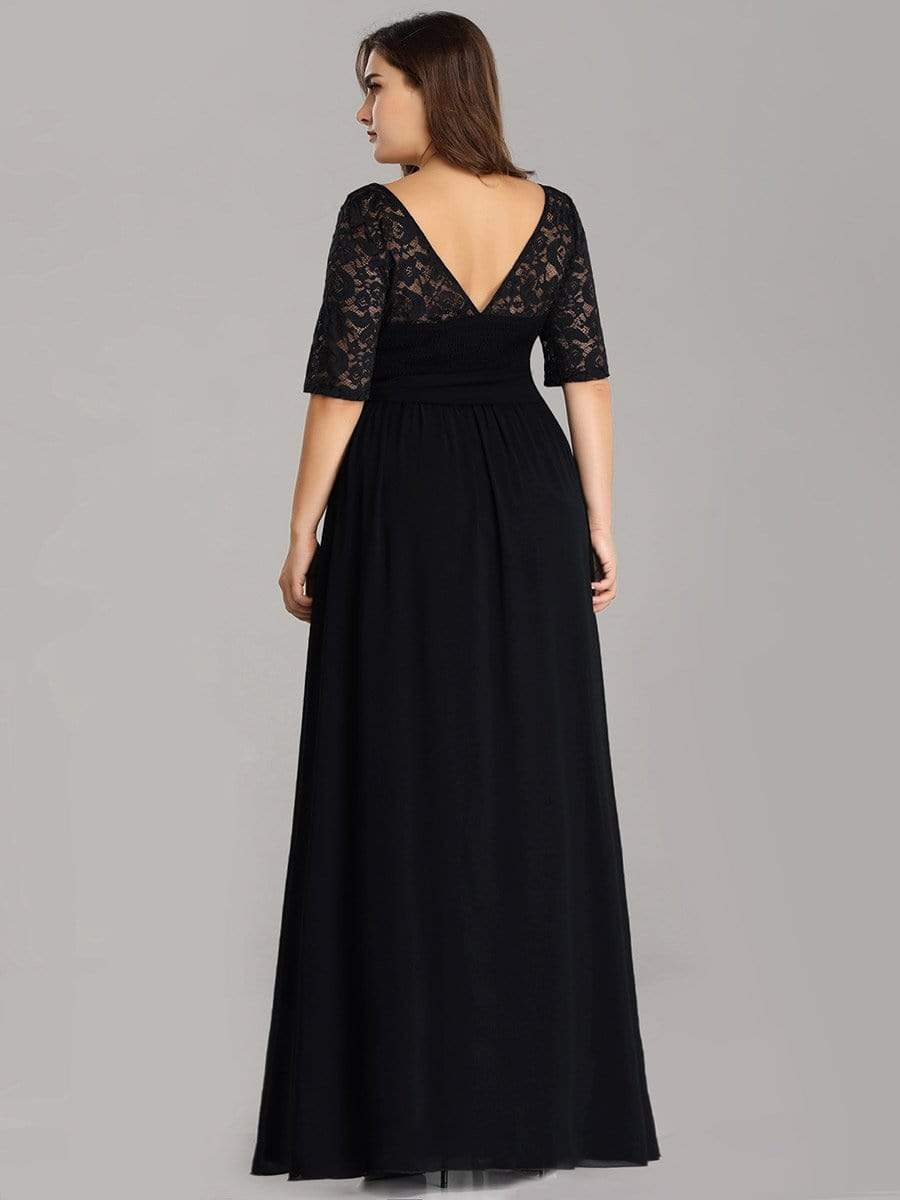 Maxi Long Lace Illusion Plus Size Mother Of the Bride Dresses #color_Black 