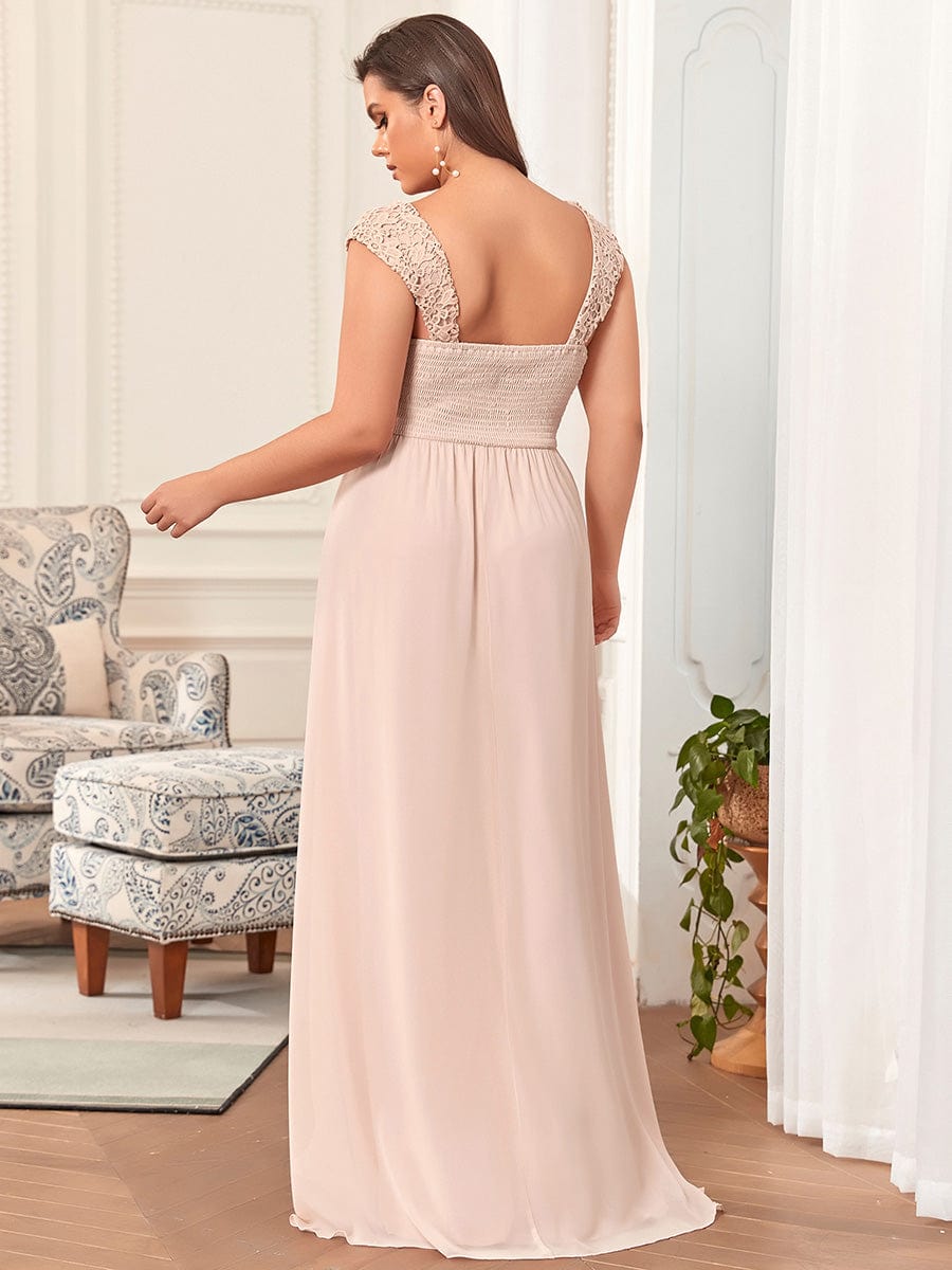 Custom Size Elegant A Line Long Chiffon Bridesmaid Dress With Lace Bodice #color_Blush
