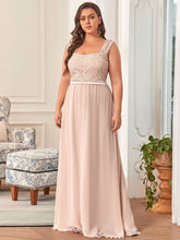 Plus Size Elegant A Line Long Chiffon Bridesmaid Dress With Lace Bodice #color_Blush 