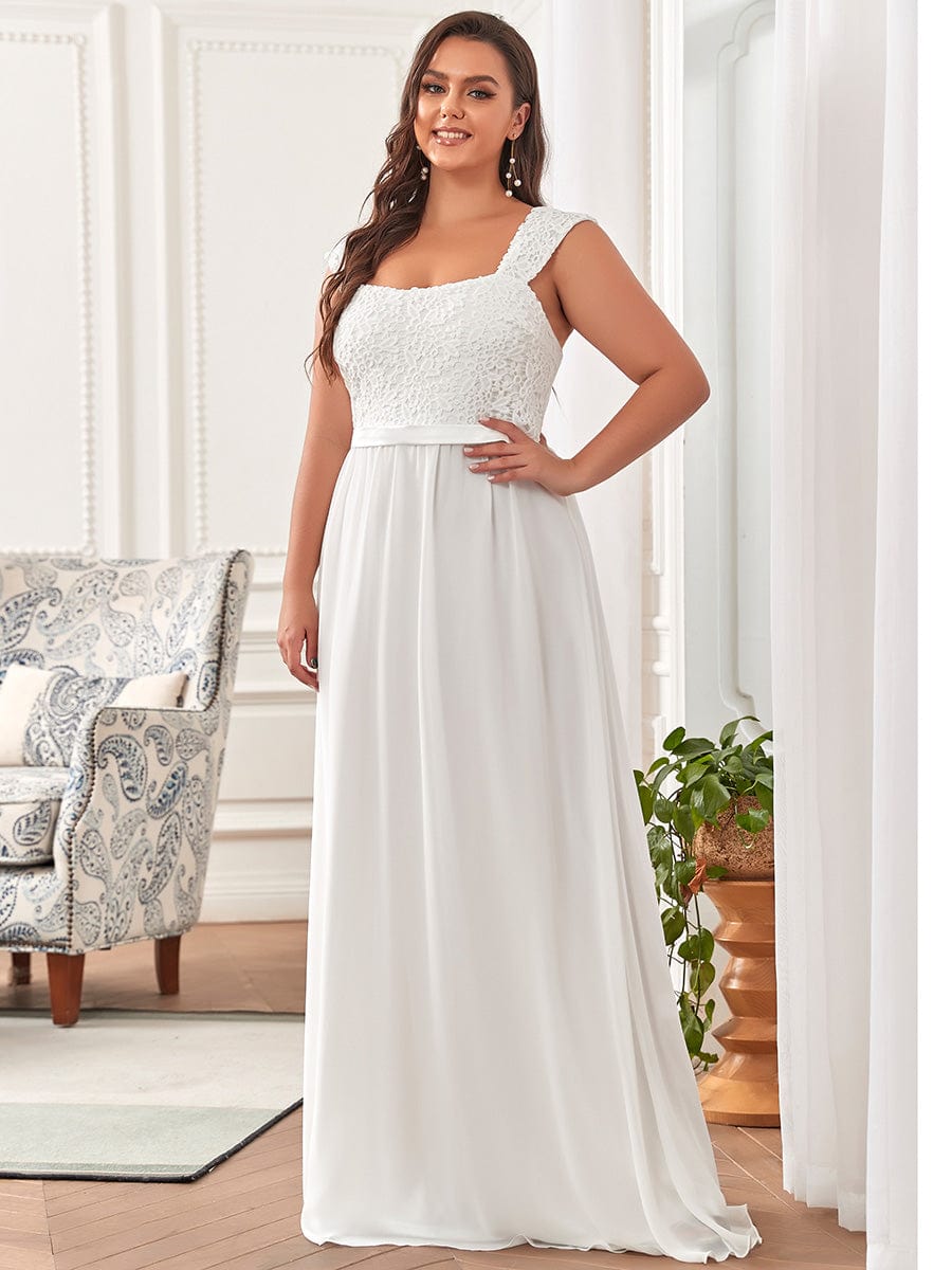 Custom Size Elegant A Line Long Chiffon Bridesmaid Dress With Lace Bodice #color_Cream