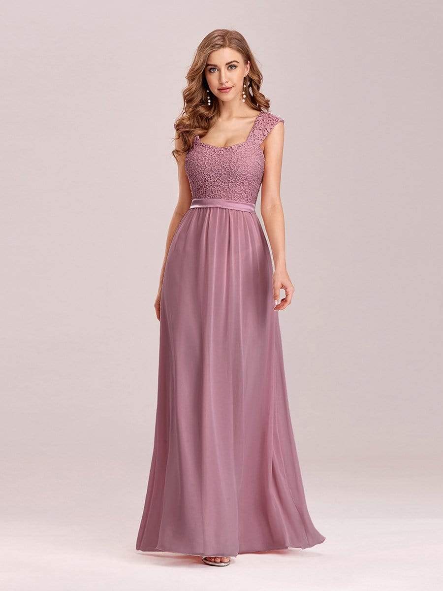 Elegant A Line Long Chiffon Bridesmaid Dress With Lace Bodice #color_Purple Orchid 