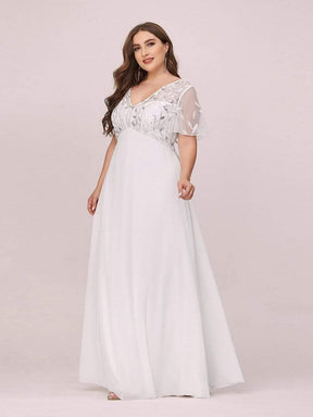 Plus Size V Neck Long Empire Formal Dresses with Sleeves