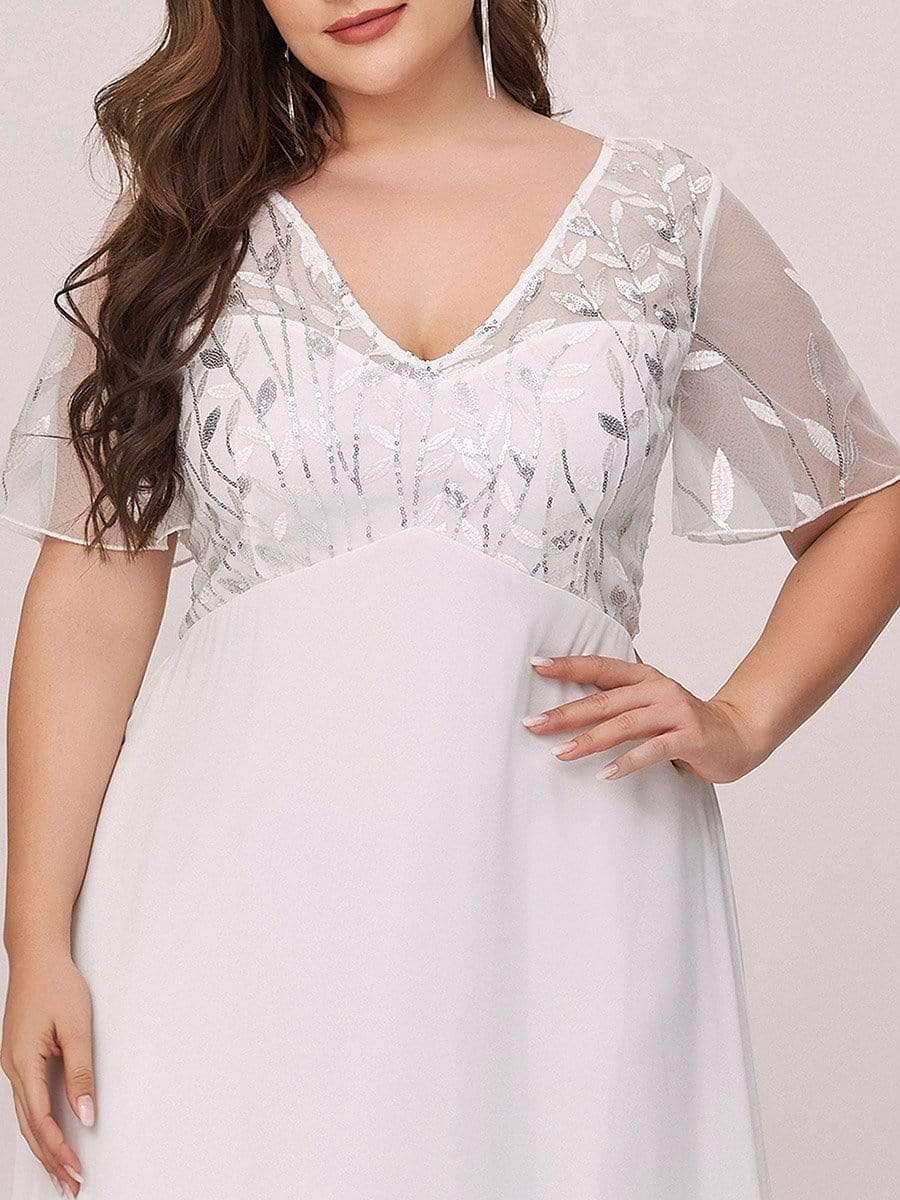 Plus Size V Neck Long Empire Formal Dresses with Sleeves