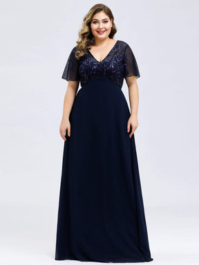 Plus Size V Neck Long Empire Formal Dresses with Sleeves