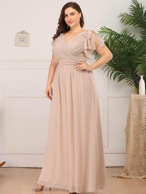 Custom Size Elegant Pleated Ruffles Sleeves Chiffon Evening Dress