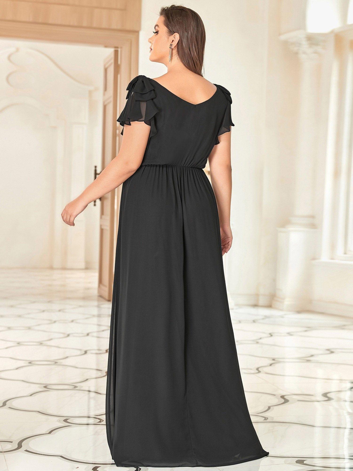 Custom Size Elegant Pleated Ruffles Sleeves Chiffon Evening Dress