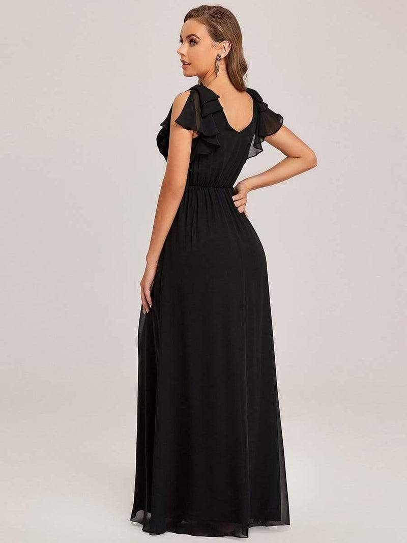 Elegant Ruffle Sleeve Split Long Dress