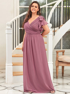 Plus Size Ruched Bodice Formal Evening Dresses with Ruffles Sleeves