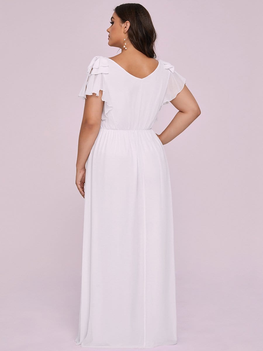 Plus Size Ruched Bodice Formal Evening Dresses with Ruffles Sleeves