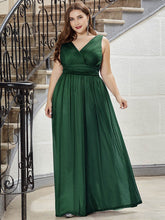 Double V Neck Maxi Long Plus Size Sparkly Evening Dresses for Party #color_Dark Green 