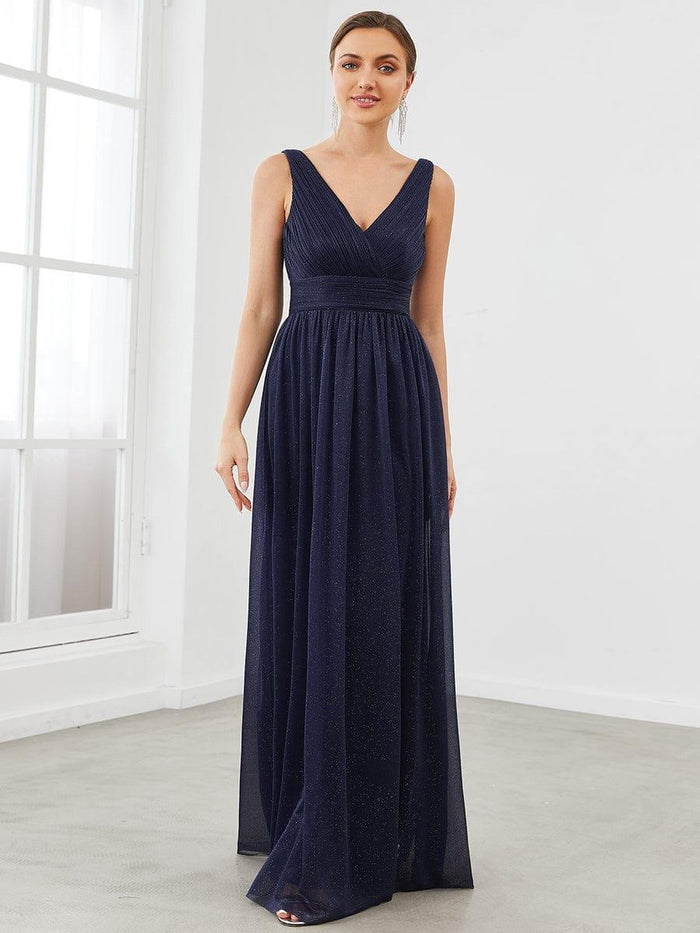 Sparkly Floor Length Double V Neck Evening Dress for Parties & Special Occasions