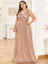 Double V Neck Maxi Long Plus Size Sparkly Evening Dresses for Party #color_Rose Gold 
