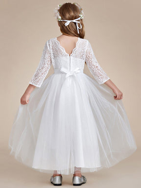 Charming Bow Lace Flower Girl Dress with Long Sleeves