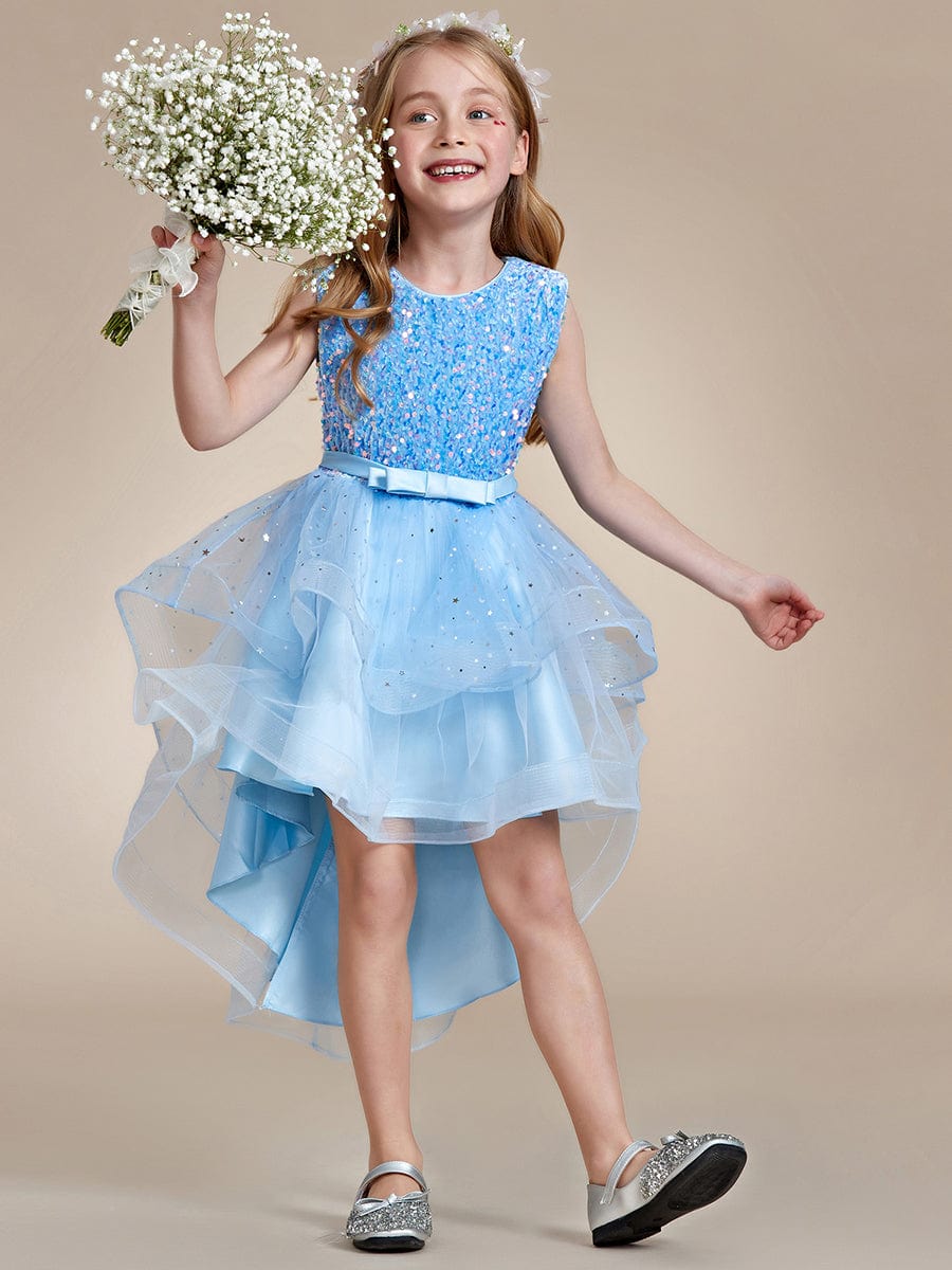 Sequin Polka Dot Sleeveless High-Low Flower Girl Dresses
