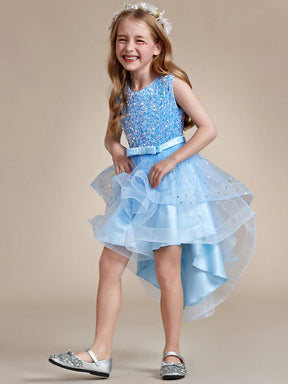 Sequin Polka Dot Sleeveless High-Low Flower Girl Dresses