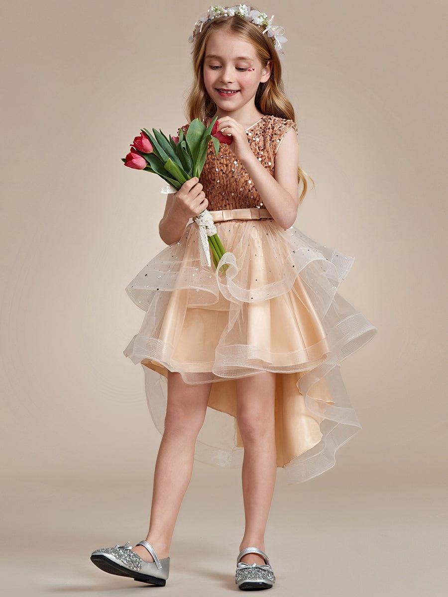 Hi Low Flower Girl Dresses with Sequins  Flower girl dresses tulle, Flower  girl, Beautiful flower girl dresses