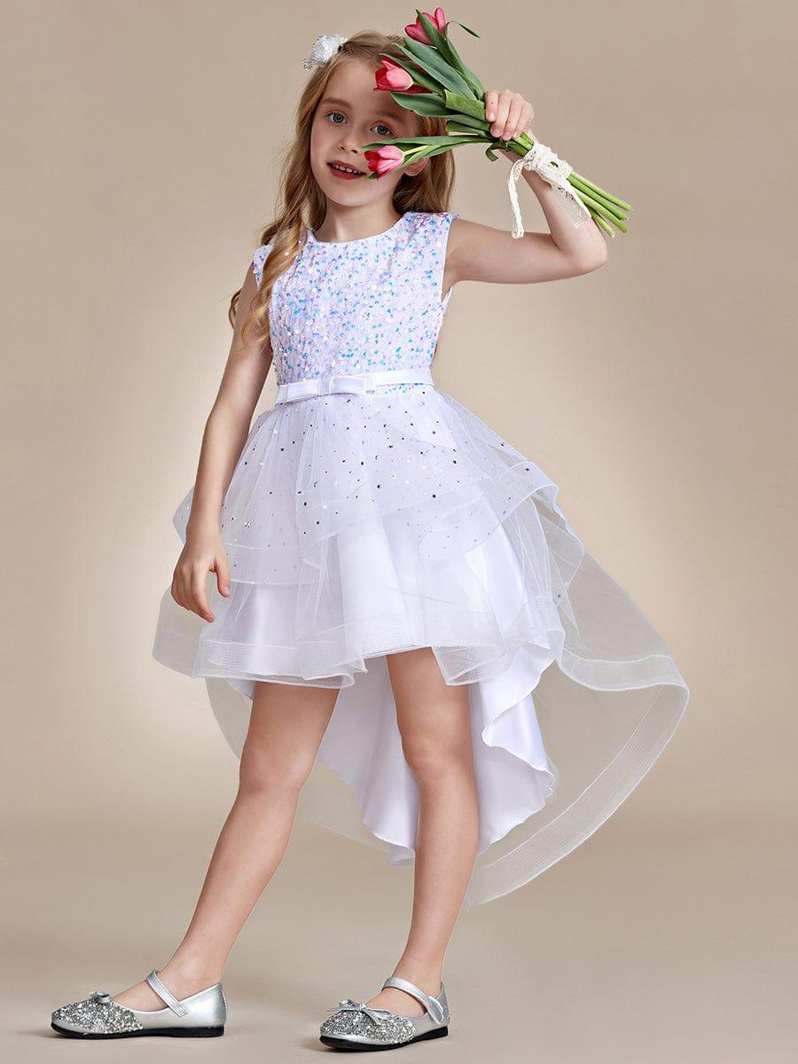 Sequin Polka Dot Sleeveless High-Low Flower Girl Dresses