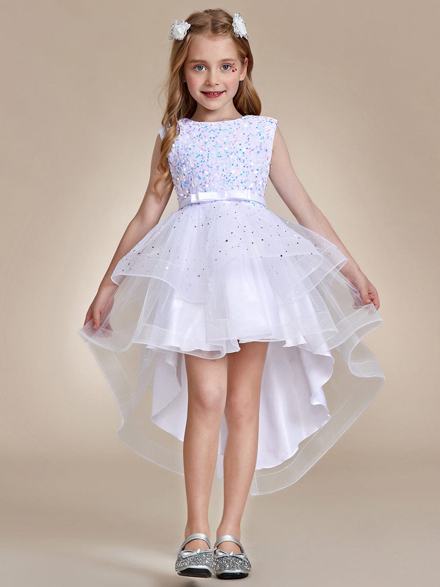 Sparkling Polka Dot High-Low Flower Girl Dresses #Color_White