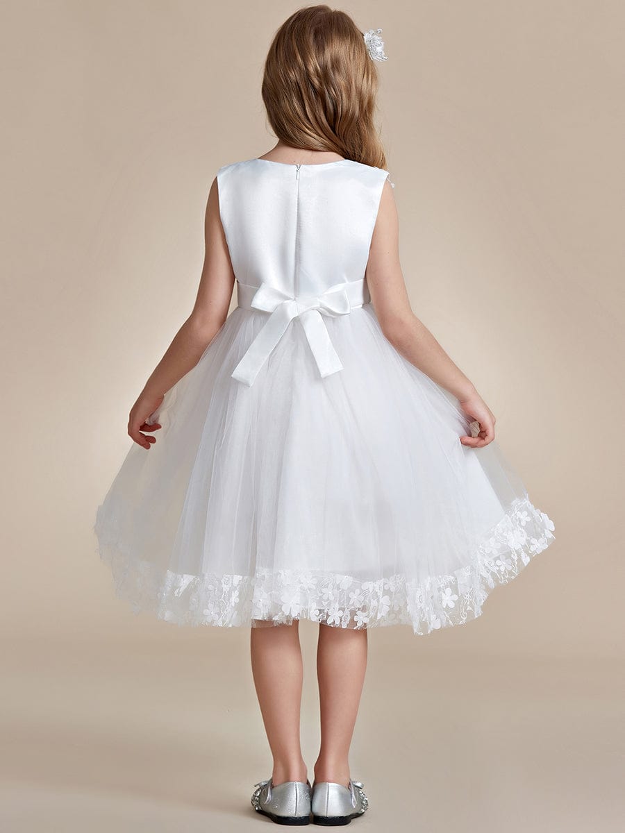 Flower Adorned Sheer Flower Girl Dress with Butterfly Bows #color_White
