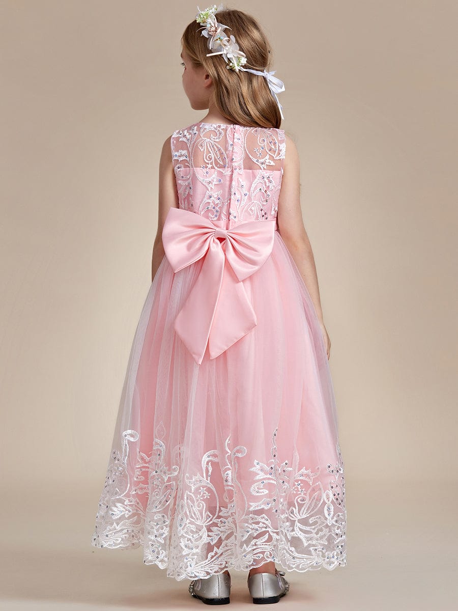 Gorgeous Applique Princess Dress for Flower Girl with Bowknot #color_Pink