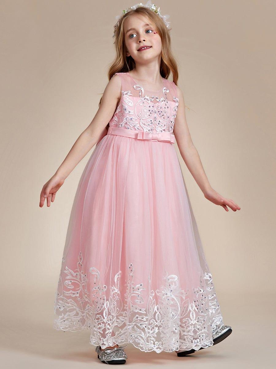 Gorgeous Applique Princess Dress for Flower Girl with Bowknot #color_Pink