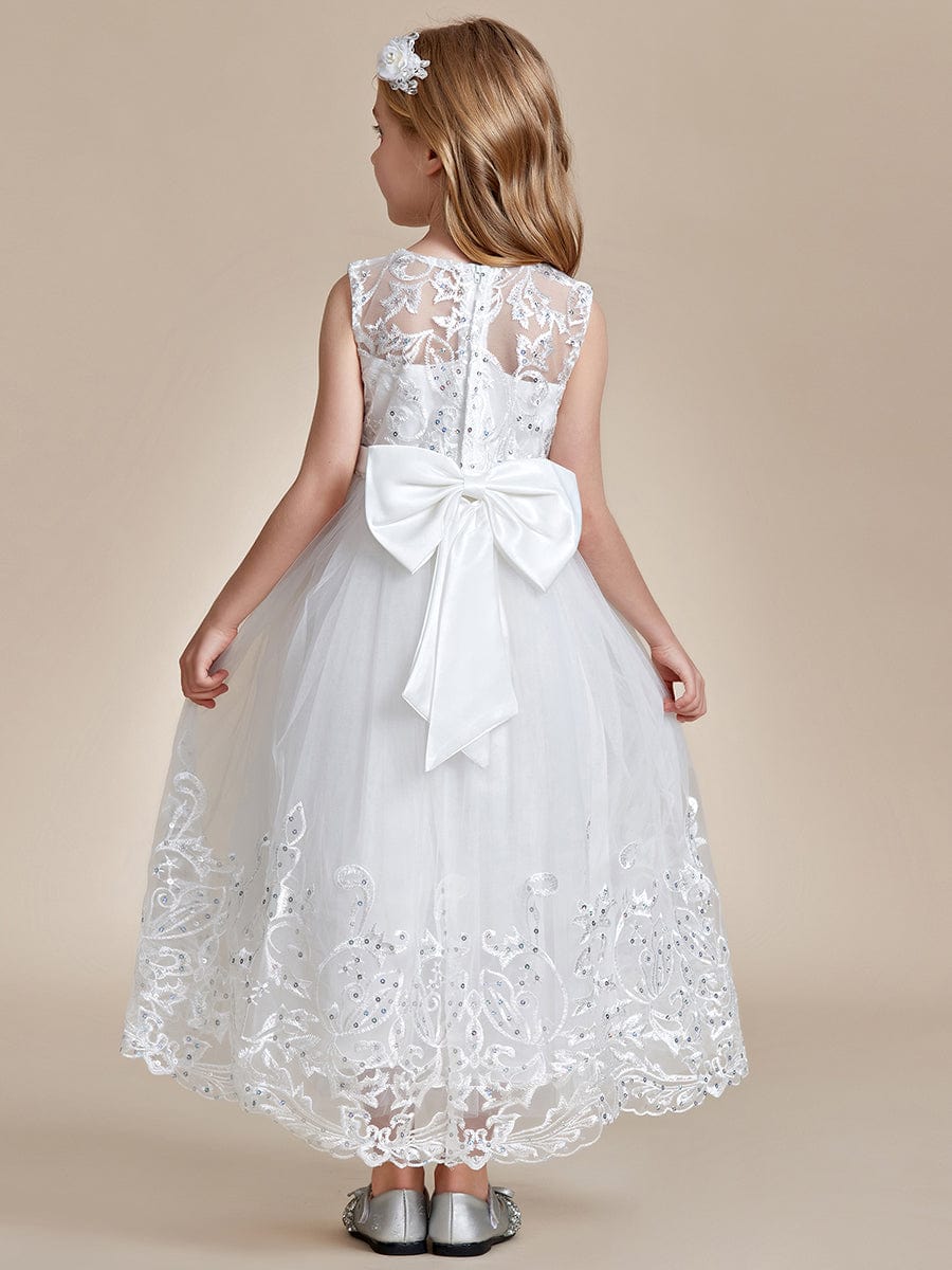Gorgeous Applique Princess Dress for Flower Girl with Bowknot #color_White