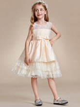 Multi-Layered Princess Floewr Girl Dress with Large Bow Detail #color_Champagne