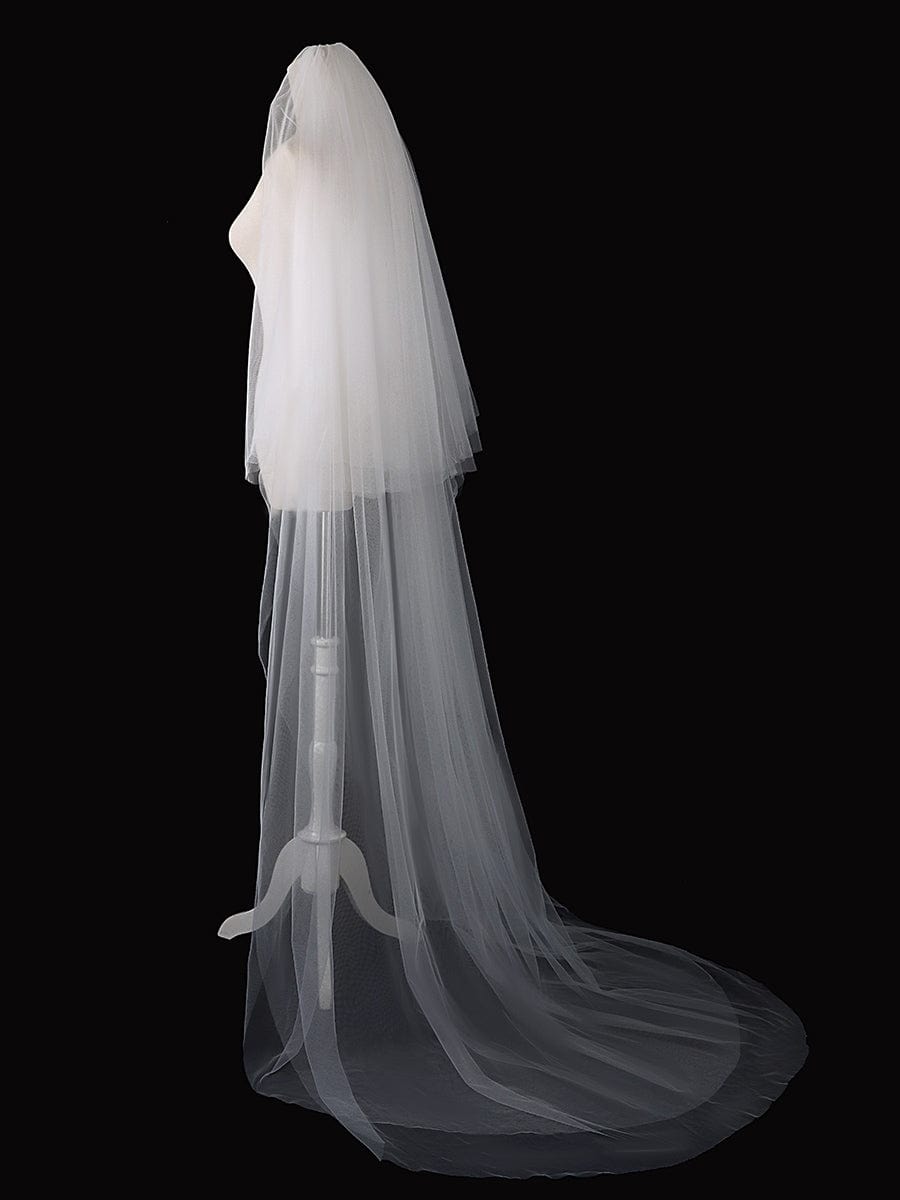 Simple Multi-Tier Tulle Cathedral Bridal Veil #Length_Long