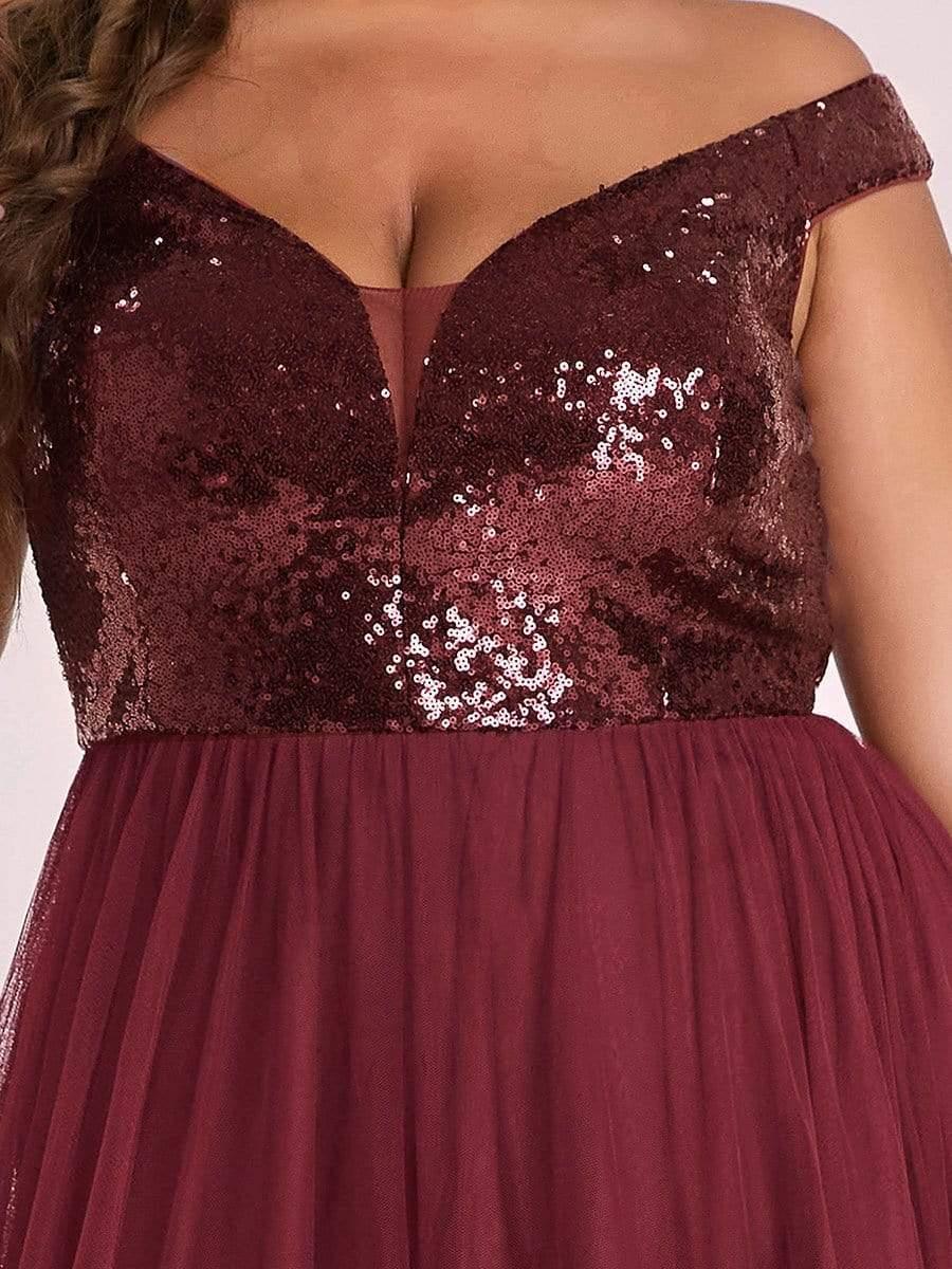Plus Size Long Sequin Special Occasion Dresses #color_Burgundy 