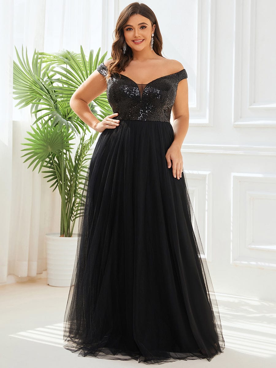 Plus Size Long Sequin Special Occasion Dresses #color_Black