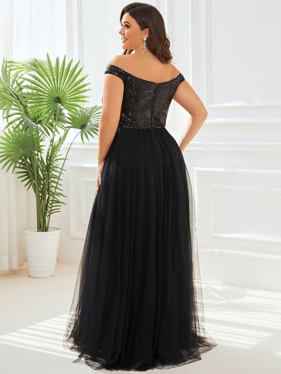 Plus Size Long Sequin Special Occasion Dresses #color_Black