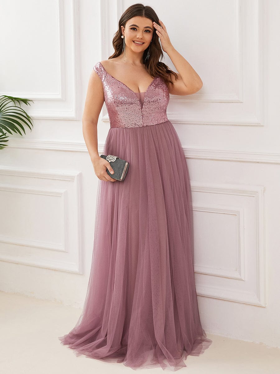 Plus Size Long Sequin Special Occasion Dresses #color_Purple Orchid