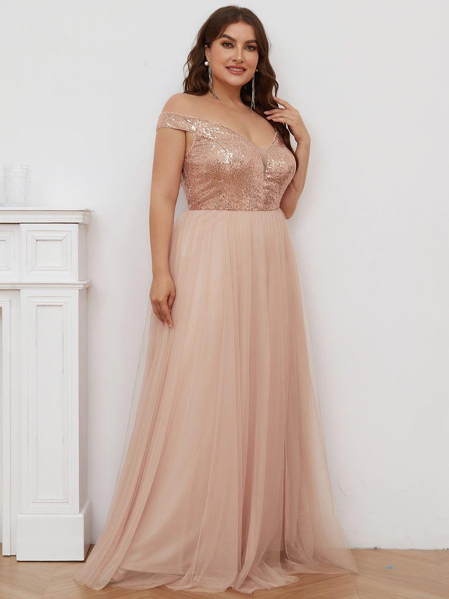 Plus Size Long Sequin Special Occasion Dresses #color_Rose Gold