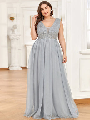 Custom Size Sequin V-Neckline Sleeveless A-Line Tulle Evening Dress