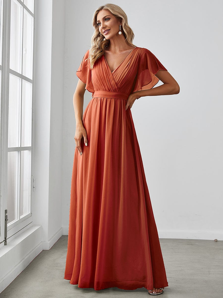 A-Line Pleated Chiffon Tie-Waist Evening Dress #color_Burnt Orange