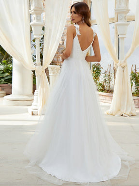 Custom Size Elegant V Neck Lace A-Line Backless Tulle Wedding Dress