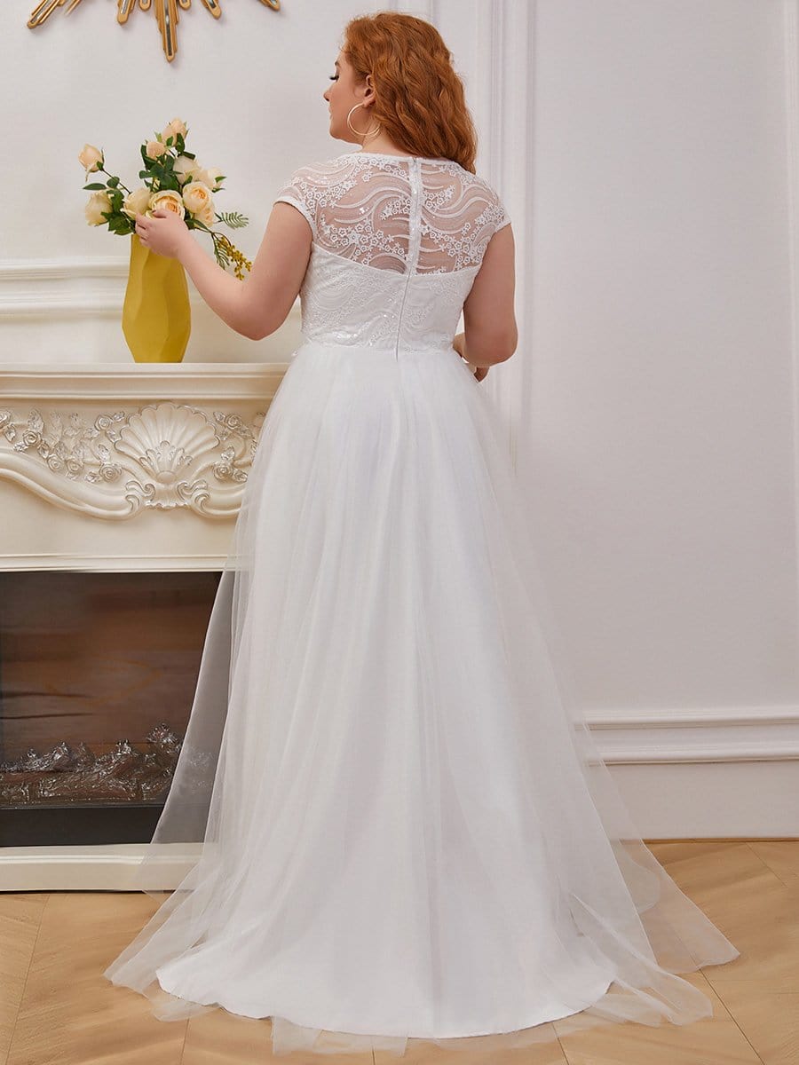 Custom Size Sheer Cap Sleeves Embroidery Wedding Dress