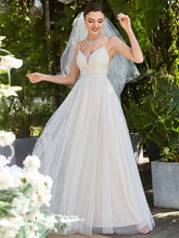 Lace V-Neck Spaghetti Strap Empire Waist Tulle  Wedding Dress #color_Ivory