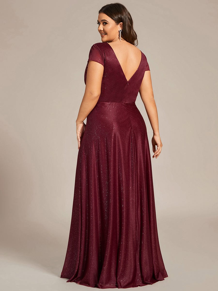 Custom Size Plus Size Cap Sleeve V-neck A-line Mother of the Bride Dress #color_Burgundy