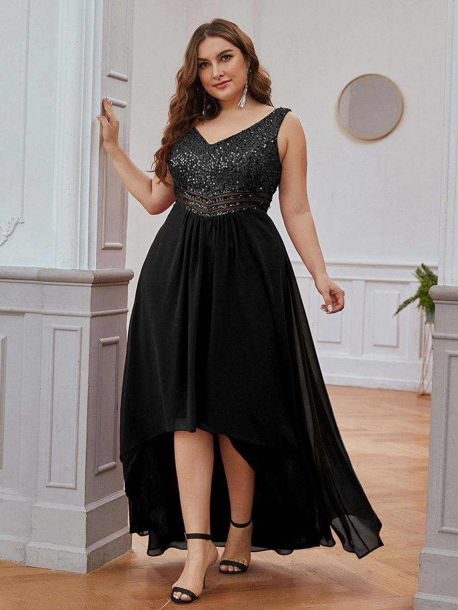 detaljeret piedestal Brun Modest Evening Dresses | Chiffon V-neck A-line Sleeveless Plus Size -  Ever-Pretty US